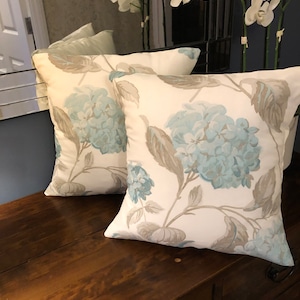 Laura Ashley Hydrangea Cushion: Duck Egg Blue Floral Pillow
