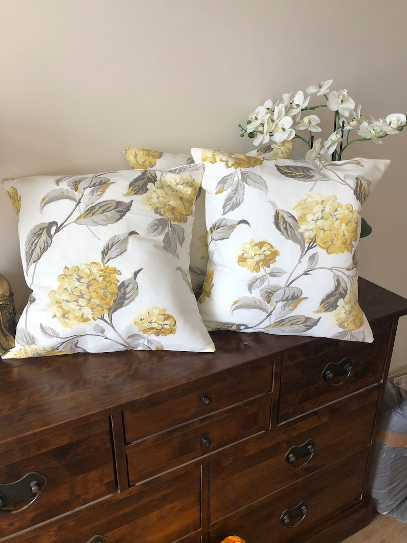 One handmade cushion in Laura Ashley Hydrangea camomile fabric yellow flowers bedroom lounge couch armchair birthday gift garden chair image 3