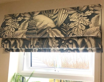 Handmade Roman Blind: iLiv Caicos Chambray Denim Blue Leaf Print