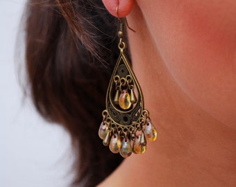 Clearance sale - 50% off ends May 11th or while stocks last -  Long drop earrings, brown earrings, tribal jewellery, rustic style