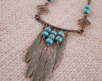 Final stock clearance - no restocking - 50% - Turquoise necklace, geometric  beaded jewellery,  Ethnic necklace, Estibela handmade necklace.