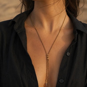 Earthy Bolo Style Lariat, Long Beaded Y Wrap Jewelry, Western Desert Style