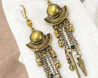 Long Brass Chain Earrings – Boho Statement Dangle Earrings 12cm, Festival Jewelry Gift for Her