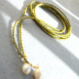 Olivgrün Boho Perlen Wickelkette - Y Lariat Halskette für Frauen, Brautjungfer Schmuck. 120cm - 47"