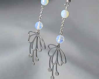 Enchanting Handmade Stainless Steel Earrings with Opaline Beads by Estibela Design: Celebrate Spring in Style! 7cm 2.7"