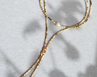 Boho Pearl Lariat Necklace, Adjustable, Long,Freshwater Pearl, Minimalist Beach Jewelry, Gift for Her, 14"+ 3" extender chain