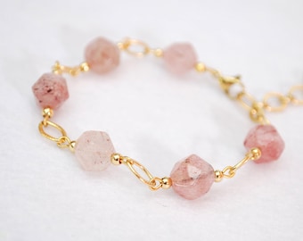 Super seven stone bracelet, stainless steel, gold adjustible bracelet, pink beaded bracelet