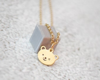 Funny bear pendant, Stainless steel pendant,  Simple gold jewelry, Animal necklace, Minimalist necklace, Everyday pendant, Delicate jewelry