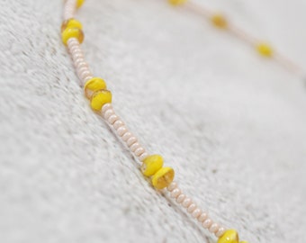 LAST ONE - Final stock clearance - no restocking - 50% - Estibela's Delicate Yellow Beaded Choker: A Minimalist and Trendy Necklace, 15.3 In