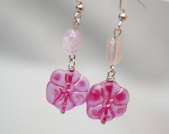 Chic and Playful: Czech Glass Flower Earrings for Fashion Enthusiasts. Estibela design. 5cm - 2"