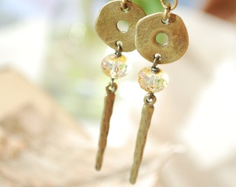 Clearance sale - 70% off ends May 4th or while stocks last - Vintage Style Spike Bohemian Earrings with Yellow Czech Glass Beads, 9cm