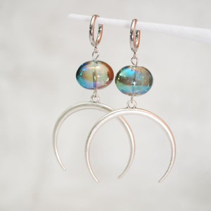 Large half moon earrings, big oval glass earrings, stainless steel hook, 6.5cm 2.5 image 1