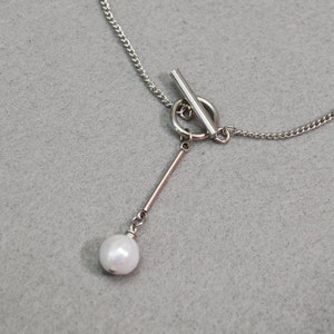 Minimalist Freshwater Pearl Necklace Choker with Stainless Steel Chain. image 1