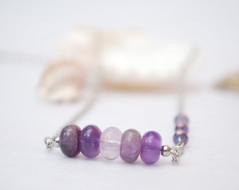 Final stock clearance - Until 10th MAY - 50% - Unique piece, natural purple amethysts gemstonetone beads necklace, tiny elegant.