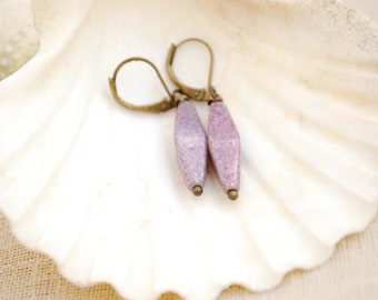 CLEARANCE SALE - 50% - Casual Purple Lilac Olive Beaded Pendientes, Formal Office Style, 3.5 cm 1.4"