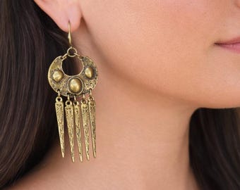 Desert Muse Dangle Earrings – Boho Tribal Statement Drop Earrings, 2.7"