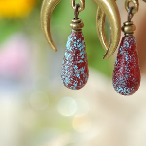 Moon phases earrings, boho bronze dangles, fake seaglas teardrop beaded earrings, sizze 7cm 2.75 inches image 7