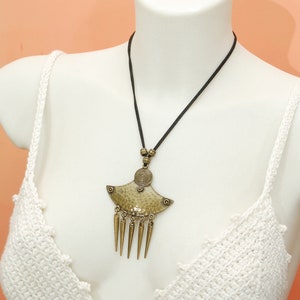Sexy Leather Wrap Necklace, Black Suede Cord, Spike Ethnic Big Pendant, Estibela Design, Boho Wrap Necklace image 6