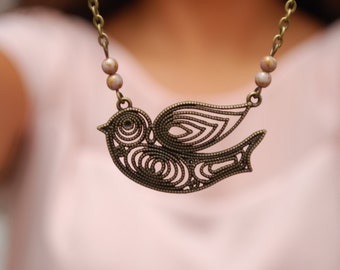Final stock clearance - no restocking - 50% -  Woodland Bird Pendant, Flying Necklace, Nature Lover Gift