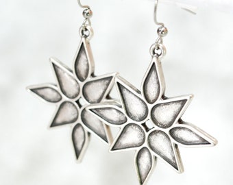 Boho Ethnic Style: Antique Silver Large Star Earrings with Effortless Elegance, Lightweight Comfort, and 2.3" (6cm) Size by Estibela