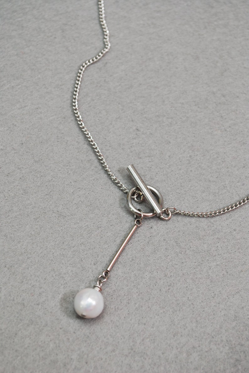 Minimalist Freshwater Pearl Necklace Choker with Stainless Steel Chain. image 1