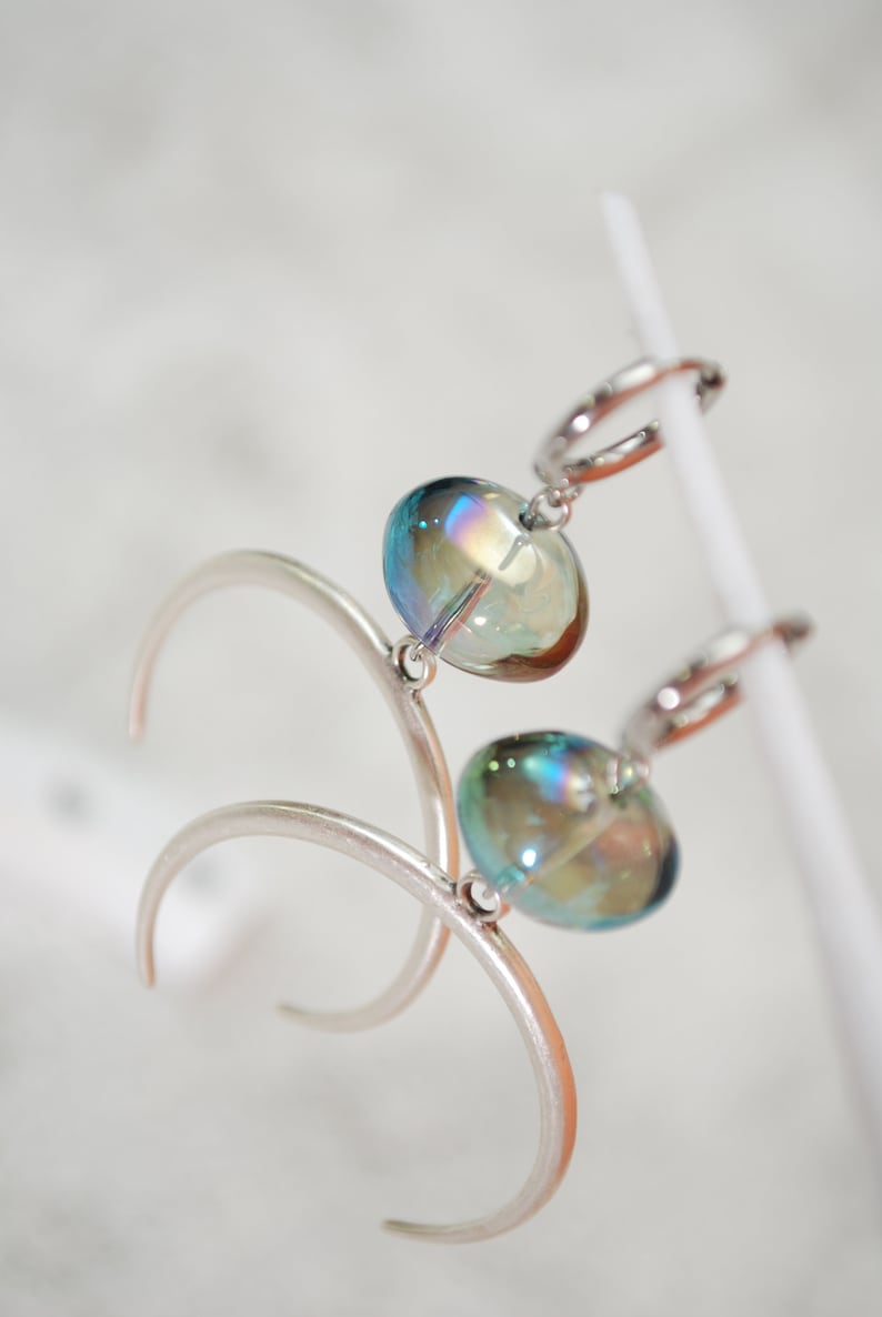 Large half moon earrings, big oval glass earrings, stainless steel hook, 6.5cm 2.5 image 5