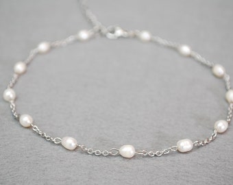 Romantic freshwater pearl choker, stainles steel necklace, bride stone jewelry, beach outfit, boho wedding, Estibela design, 35cm 14"
