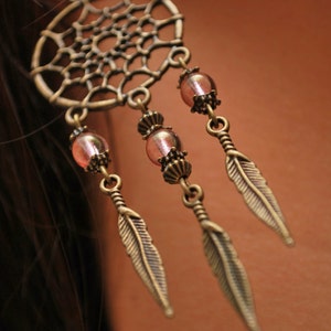 Final stock clearance no restocking 50% Pink Dream Catcher earrings, hippie long feather jewelry, DreamCatcher style, free spirit image 2