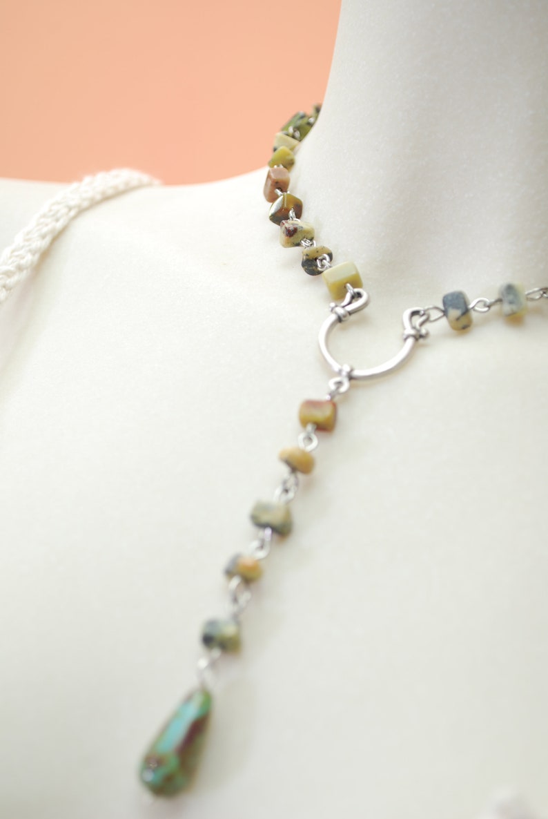 Delicate Gemstone Choker, Lariat necklace, serpentine stone irregular beaded choker, Summer Spring Outfit image 5