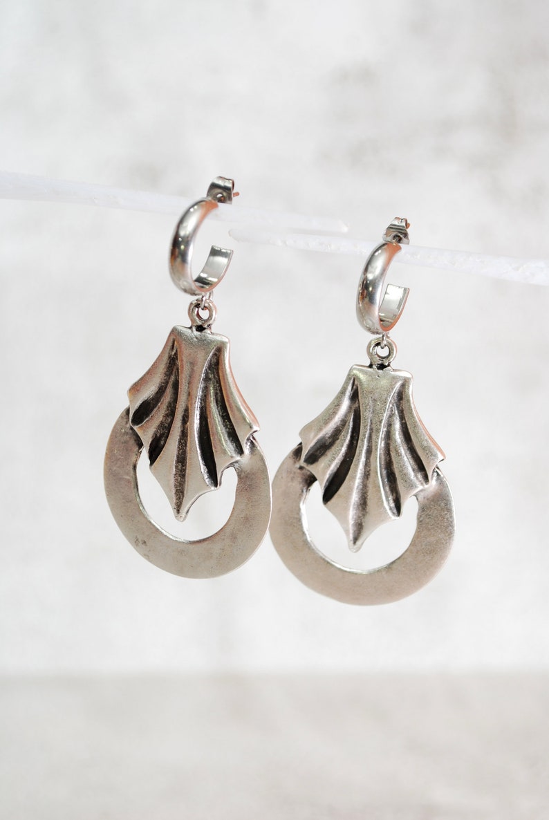 Abstract shape silver earrings, tribal earrings, boho earrings, free style, uniqe design 6,5cm 2 1/2 image 1