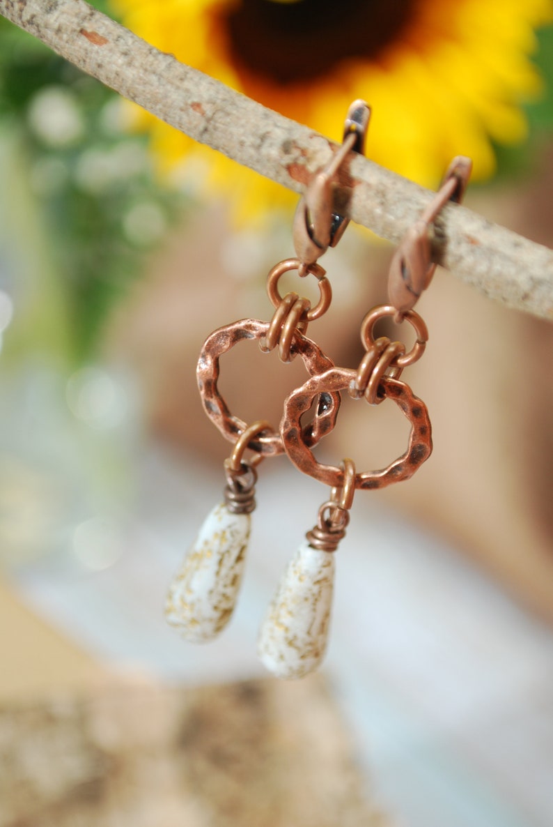 Rustic Fashion Beaded Earrings, Copper Earrings, Chick Bohemian Hoops, Large Dangles 6,5cm 2,5 image 5