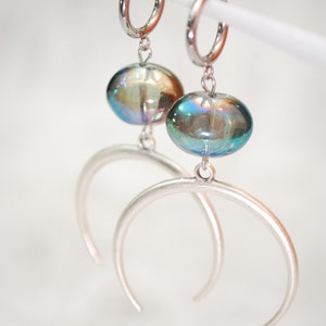 Large half moon earrings, big oval glass earrings, stainless steel hook, 6.5cm 2.5 image 6