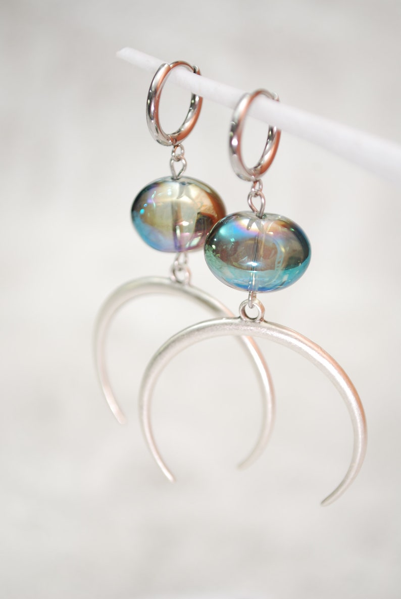 Large half moon earrings, big oval glass earrings, stainless steel hook, 6.5cm 2.5 image 6
