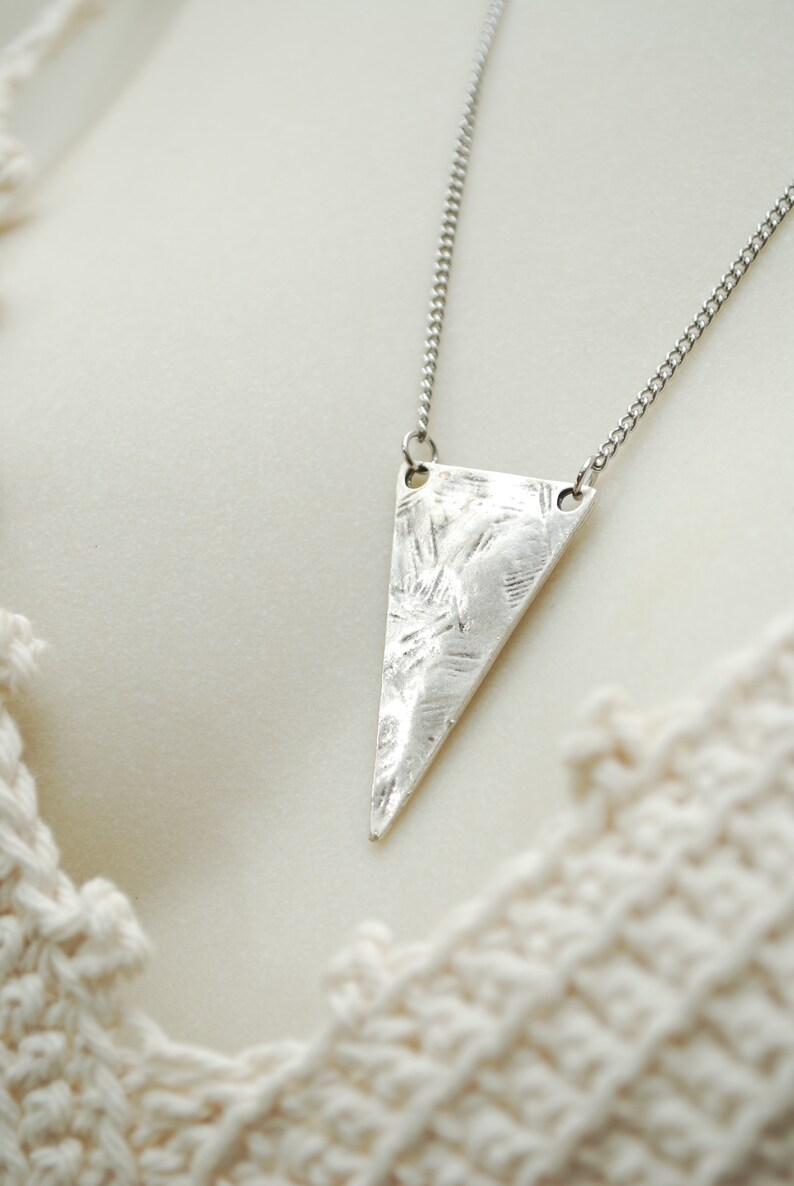 LAST ONE Final stock clearance no restocking 50% Geometric texture triangle pendant, boho silver stainless steel chain necklace image 8