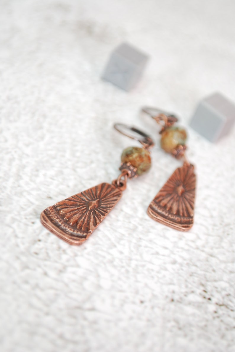 Final stock clearance no restocking 50% Boho chick earrings, sun copper errings, festival beaded earrings, Estibela design, 5.5cm 2 image 3