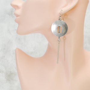 Artisanal Elegance: Limited Edition Antique Silver Abstract Long Earrings, 10cm 4 image 5