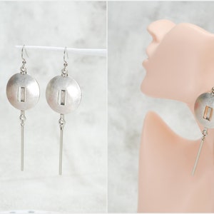 Artisanal Elegance: Limited Edition Antique Silver Abstract Long Earrings, 10cm 4 image 1