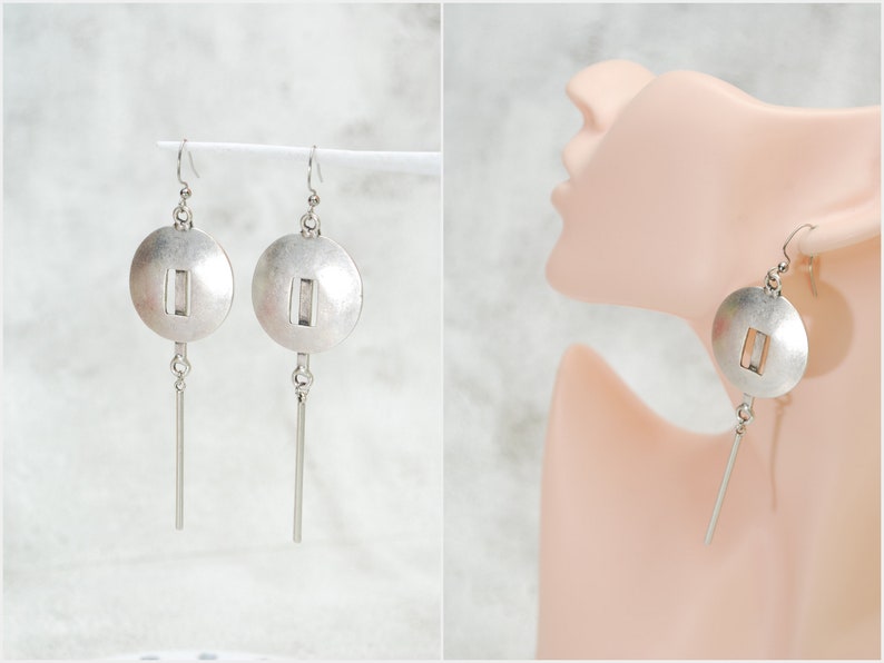 Artisanal Elegance: Limited Edition Antique Silver Abstract Long Earrings, 10cm 4 image 1