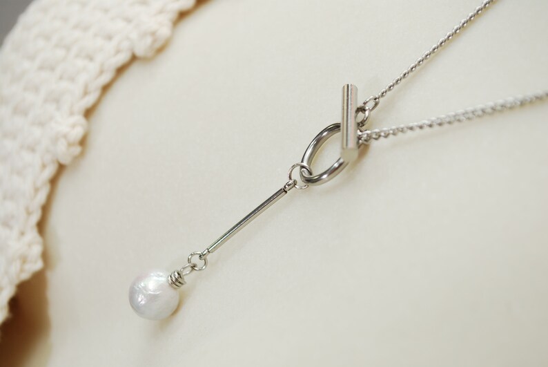 Minimalist Freshwater Pearl Necklace Choker with Stainless Steel Chain. image 9