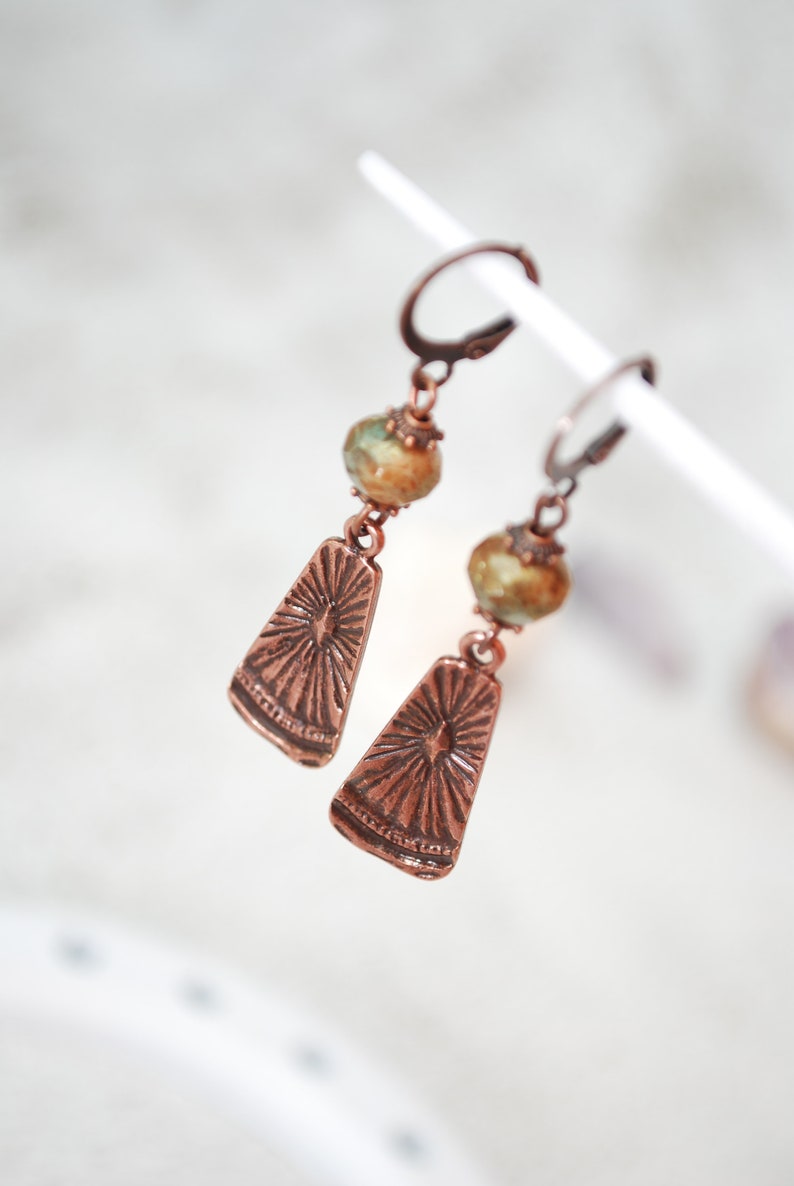 Final stock clearance no restocking 50% Boho chick earrings, sun copper errings, festival beaded earrings, Estibela design, 5.5cm 2 image 6