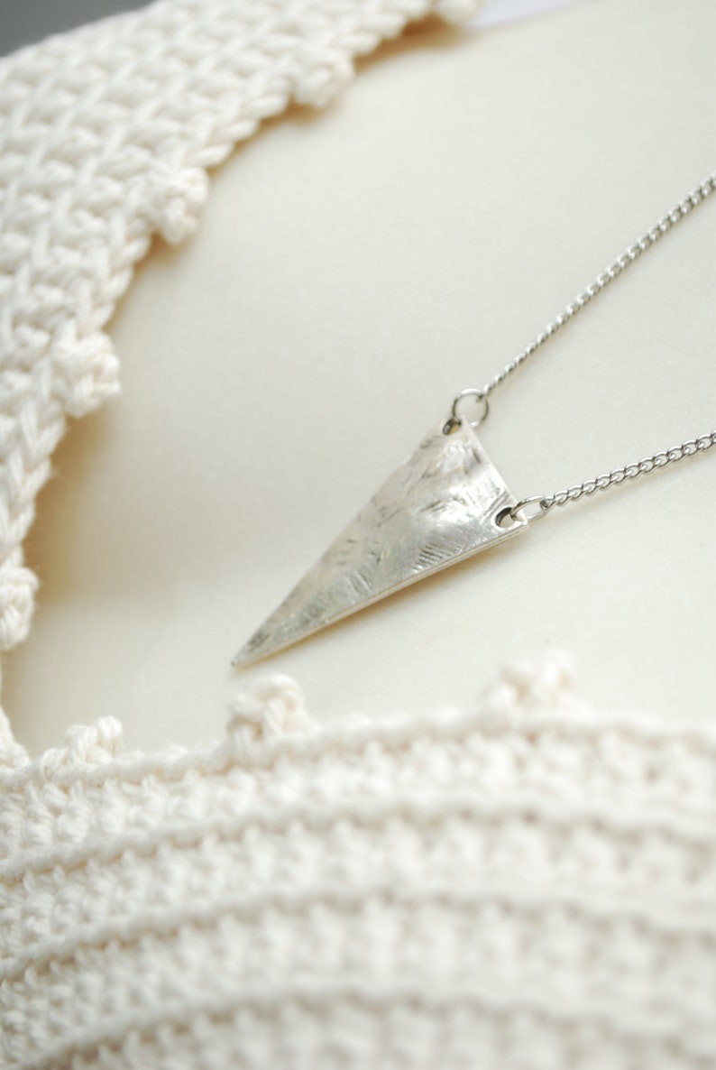 LAST ONE Final stock clearance no restocking 50% Geometric texture triangle pendant, boho silver stainless steel chain necklace image 4