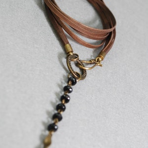 Ethnic Spiral Necklace, Black Agate Beaded Necklace, Trimal Multilayer Leather Necklace, 45 cm 17.5 image 2