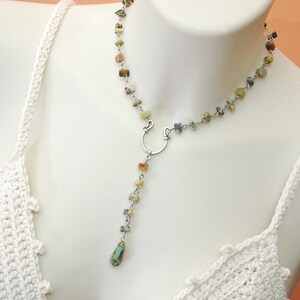 Delicate Gemstone Choker, Lariat necklace, serpentine stone irregular beaded choker, Summer Spring Outfit image 2