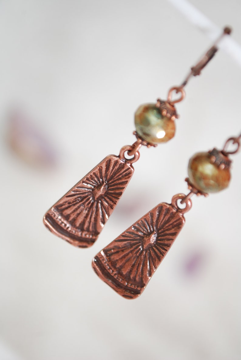 Final stock clearance no restocking 50% Boho chick earrings, sun copper errings, festival beaded earrings, Estibela design, 5.5cm 2 image 7