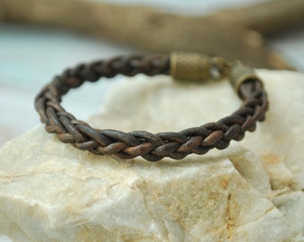 Clearance sale - 50% off ends May 11th  or while stocks last - Round Braided leather cord bracelet, vintage brown color, unisex jewelry.