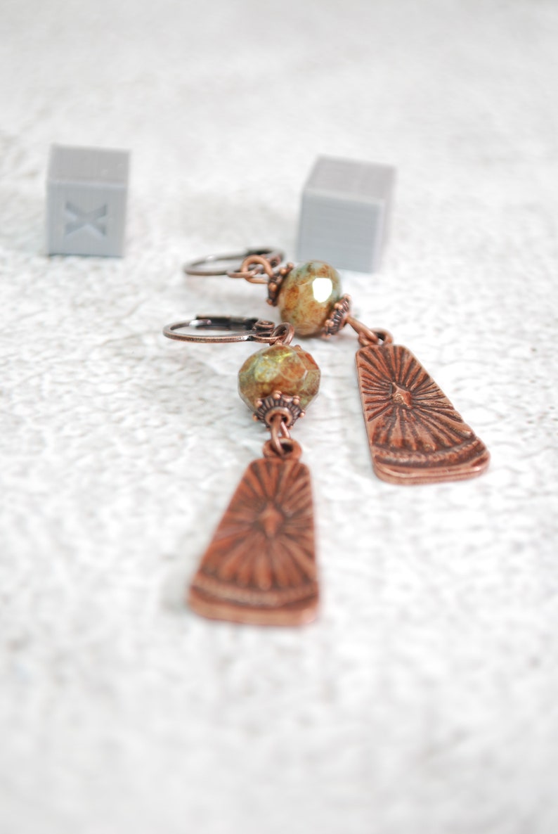 Final stock clearance no restocking 50% Boho chick earrings, sun copper errings, festival beaded earrings, Estibela design, 5.5cm 2 image 4