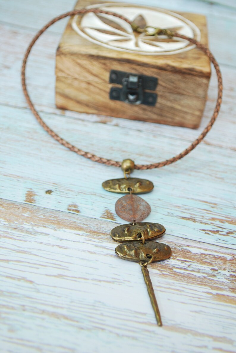 Tribal echnic pendant, long ethnic necklace, large pendant necklace, oversize bronze pendant image 8