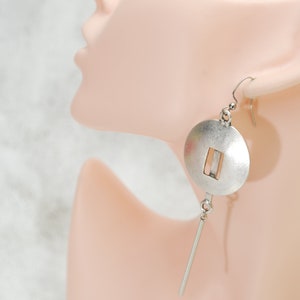 Artisanal Elegance: Limited Edition Antique Silver Abstract Long Earrings, 10cm 4 image 10