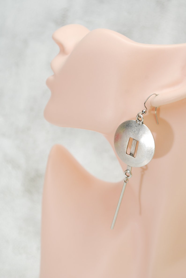 Artisanal Elegance: Limited Edition Antique Silver Abstract Long Earrings, 10cm 4 image 10