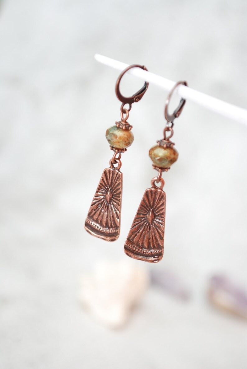 Final stock clearance no restocking 50% Boho chick earrings, sun copper errings, festival beaded earrings, Estibela design, 5.5cm 2 image 1